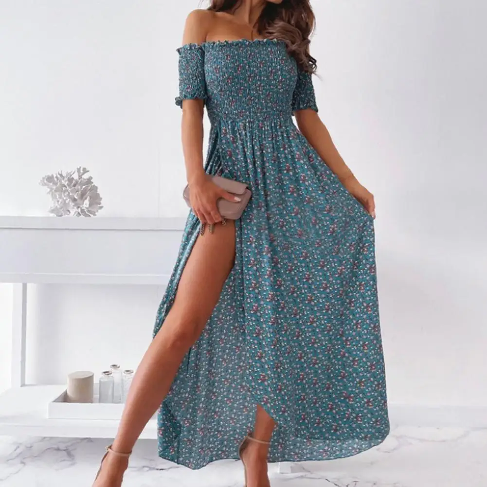 Comfy Charming Off Shoulder Floral Print Women Dress Attractive Party Dress High Waist for Travel
Comfy Charming Off Shoulder Floral Print Women Dress Attractive Party Dress High Waist for Travel
