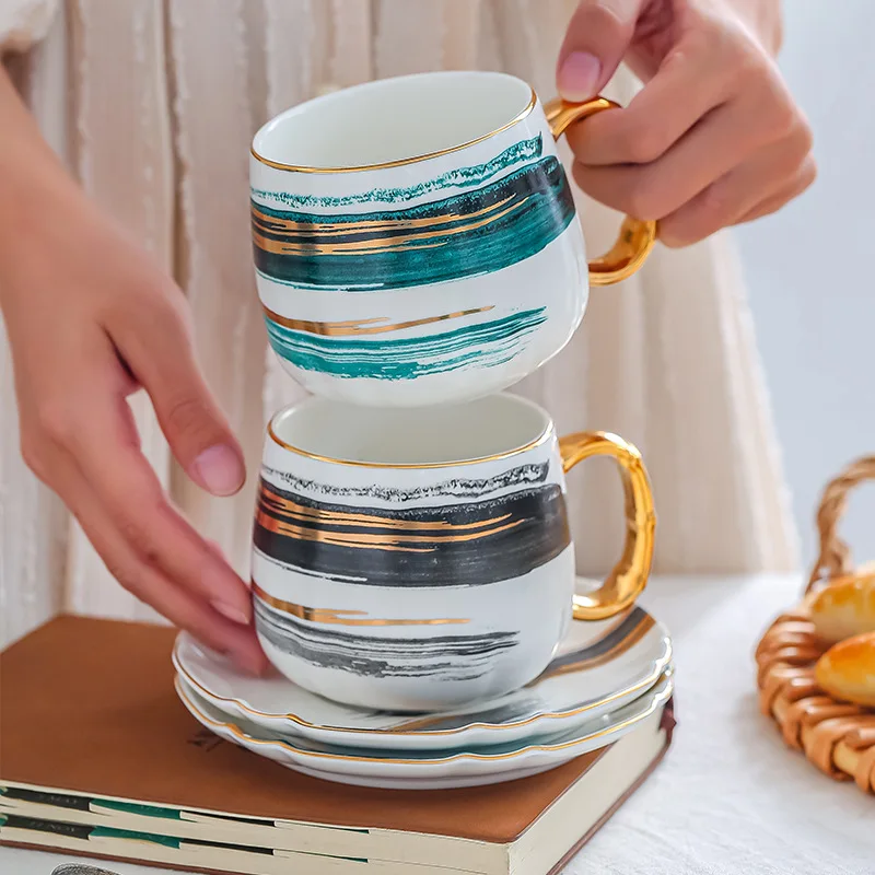 

Серия рисования матовая Золотая кофейная чашка креативные акварельные чернила керамические чашки кружки с керамической посудой