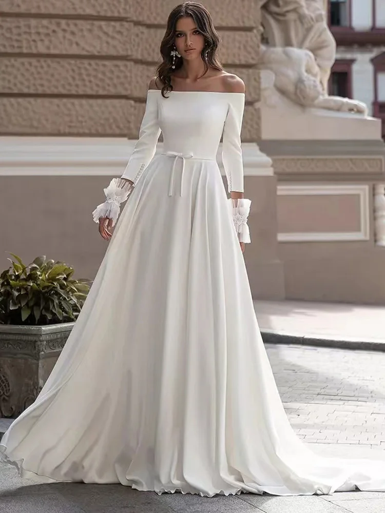 Элегантное свадебное платье с открытыми плечами, женское свадебное платье со шлейфом
Элегантное свадебное платье с открытыми плечами, женское свадебное платье со шлейфом