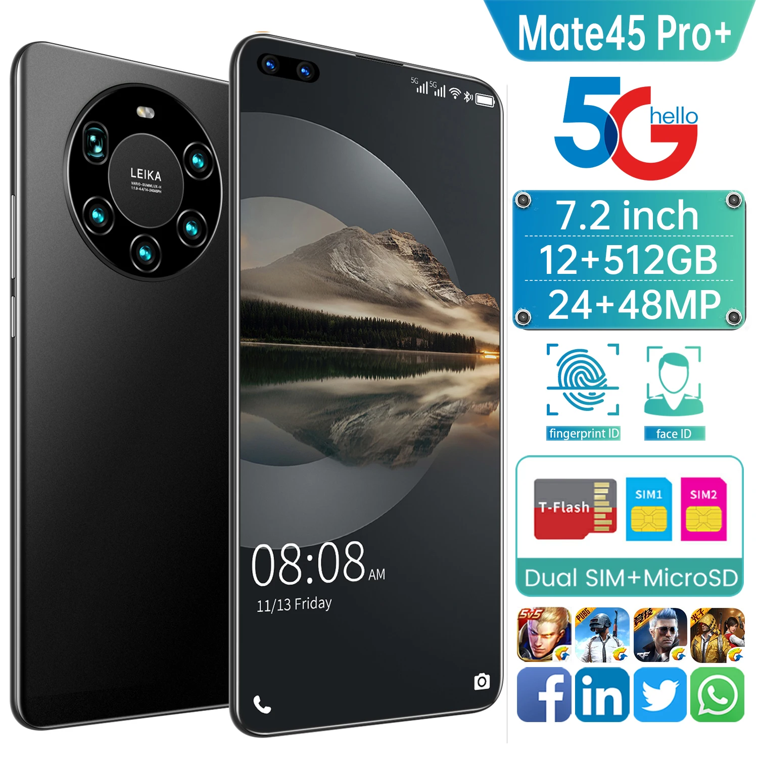 Global Version 7.2 Inch Screen 5G Smartphone with 12GB+512GB Large Memory for Huawei Mate 45 Pro+ Cellphone Samsung Mobile Phone
Global Version 7.2 Inch Screen 5G Smartphone with 12GB+512GB Large Memory for Huawei Mate 45 Pro+ Cellphone Samsung Mobile Phone