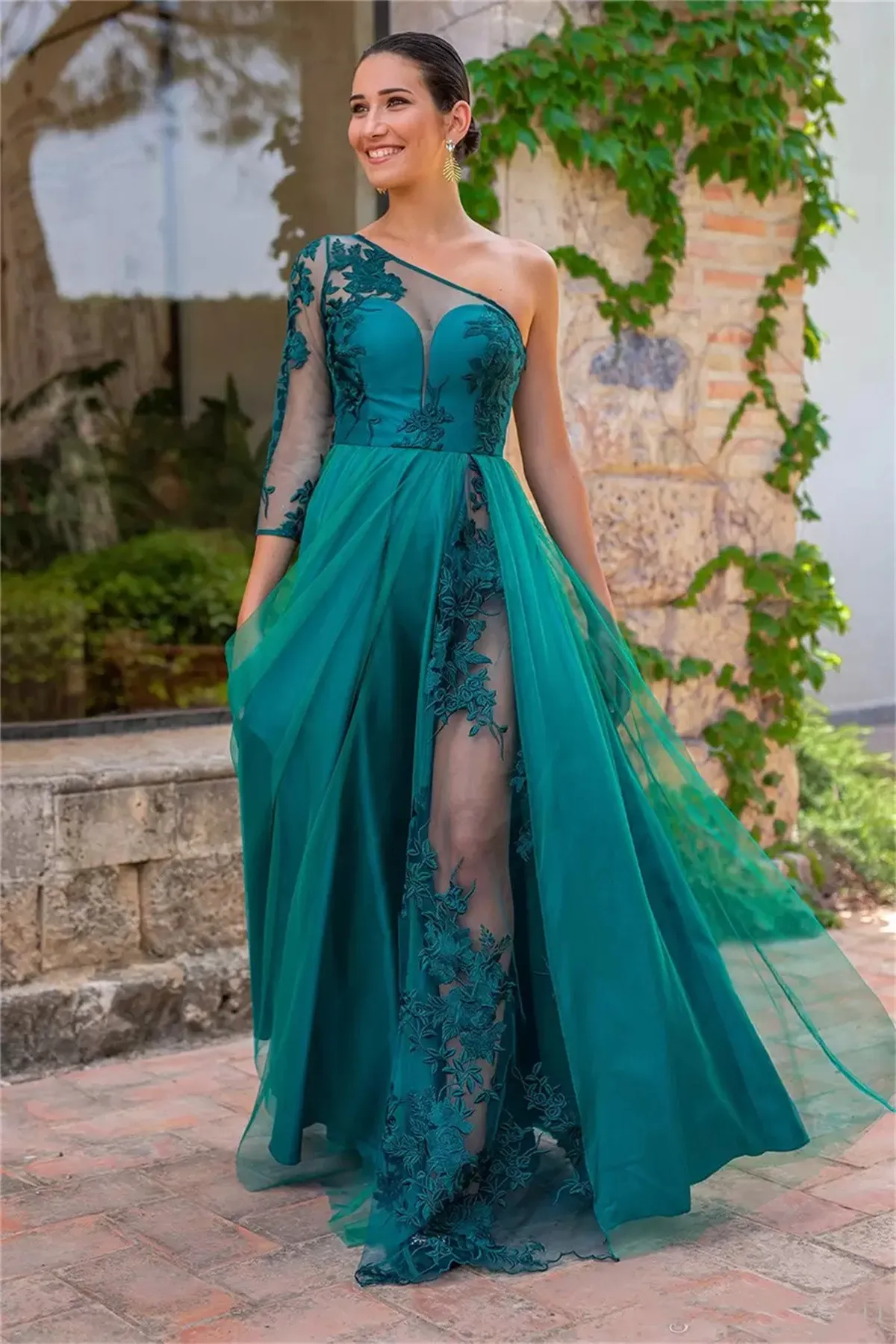 2023 Duricve Dark Lace Appliqued A-line Prom Dress Eleagnt One Shoulder Evening Gown Luxury Long Sleeves Formal Party Dresses
2023 Duricve Dark Lace Appliqued A-line Prom Dress Eleagnt One Shoulder Evening Gown Luxury Long Sleeves Formal Party Dresses