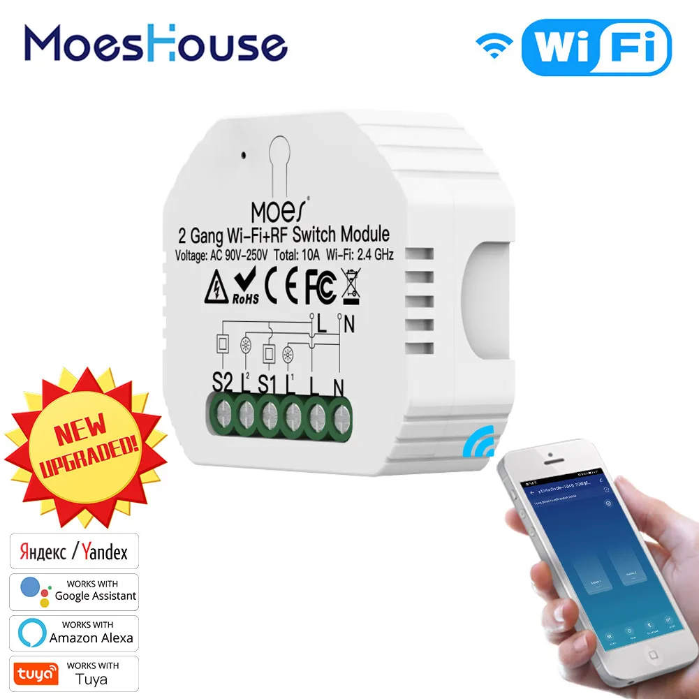 Moes 2 Gang DIY Smart WiFi RF433 Switch Module Smart Life/Tuya APP RF Remote Control,Works with Alexa Google Home 1/2 Way
Moes 2 Gang DIY Smart WiFi RF433 Switch Module Smart Life/Tuya APP RF Remote Control,Works with Alexa Google Home 1/2 Way
