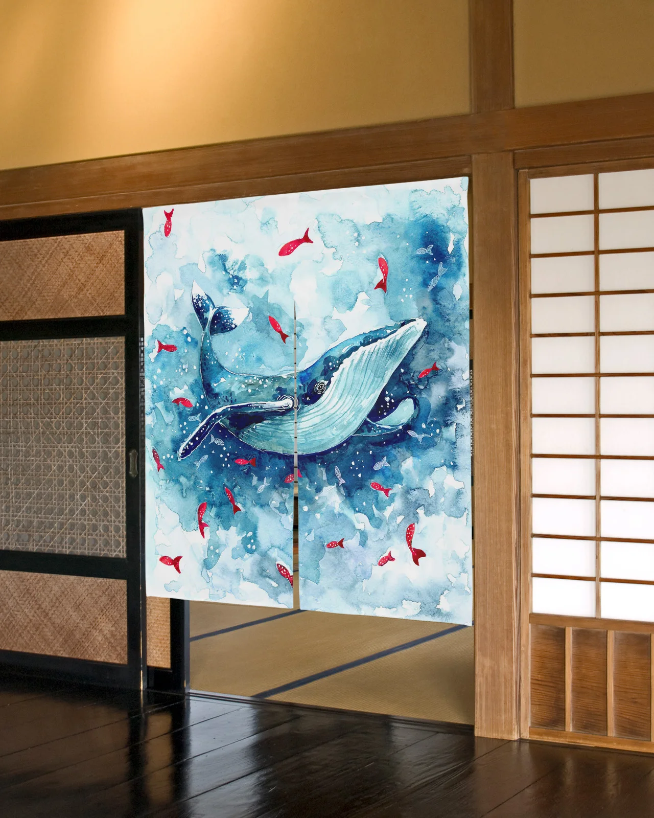 Художественная дверная занавеска с изображением синего Кита, японская перегородка для кухни, декоративные занавески, вход, подвесная полузанавеска
Художественная дверная занавеска с изображением синего Кита, японская перегородка для кухни, декоративные занавески, вход, подвесная полузанавеска