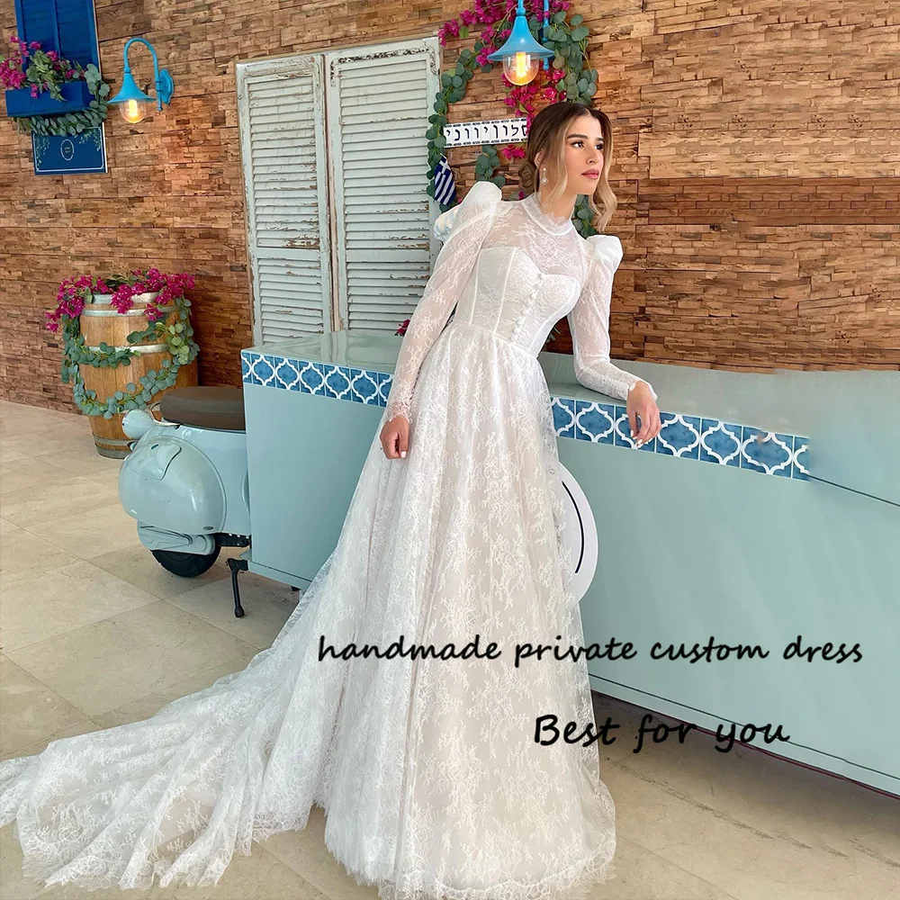 Luxury Lace A Line Wedding Dresses Long Sleeve High Neck Princess Bride Dress Soft Tulle Vintage Wedding Bridal Gowns
Luxury Lace A Line Wedding Dresses Long Sleeve High Neck Princess Bride Dress Soft Tulle Vintage Wedding Bridal Gowns