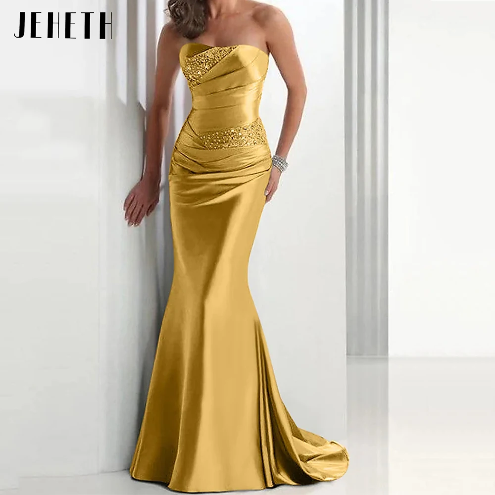 JEHETH Long Gold Elegant Evening Dresses Mermaid Satin Formal Pleat Sweetheart Neck With Beaded Off The Shoulder Lace Up Back
JEHETH Long Gold Elegant Evening Dresses Mermaid Satin Formal Pleat Sweetheart Neck With Beaded Off The Shoulder Lace Up Back
