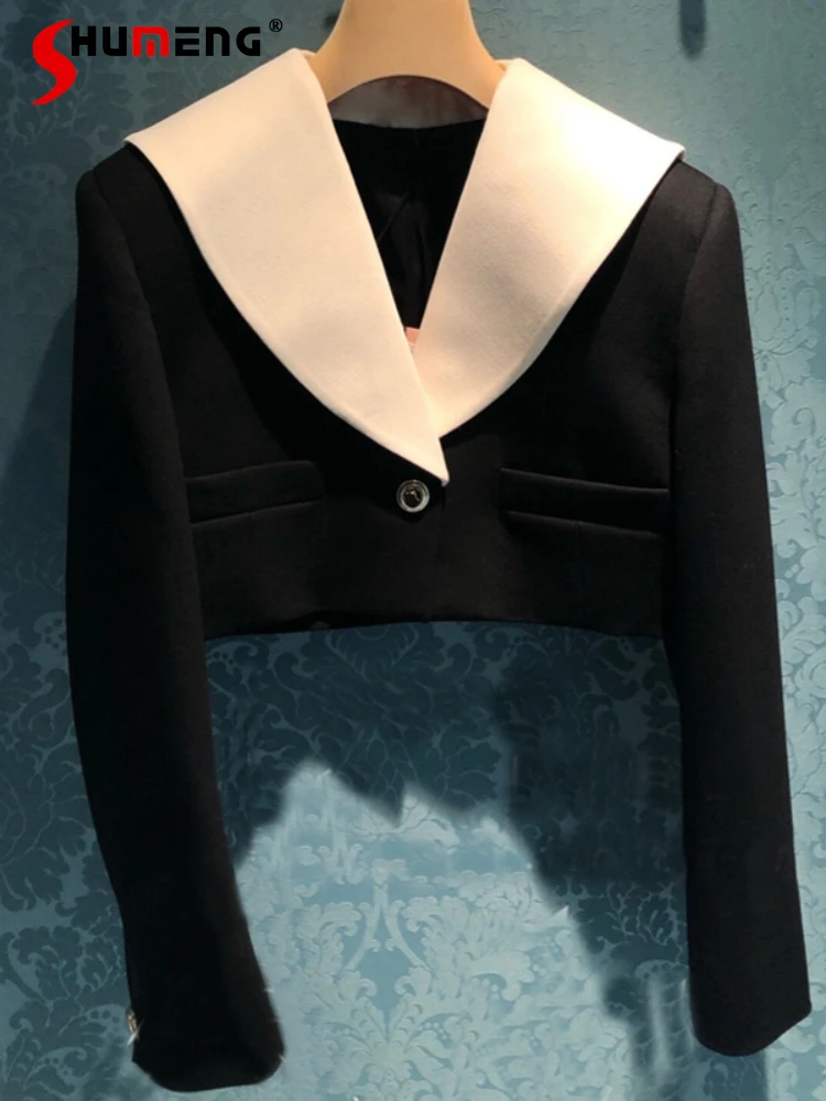 Women's Luxury Large Lapel Ultra Short Black Suit Coat 2022 Early Autumn New Long Sleeve V-neck One Button Cropped Jacket Female
Women's Luxury Large Lapel Ultra Short Black Suit Coat 2022 Early Autumn New Long Sleeve V-neck One Button Cropped Jacket Female