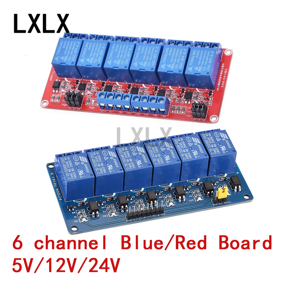 

2-10PCS 6 Channel 5V/12V/24V Relay Module with Optocoupler High/low Level Trigger Expansion Board for Raspberry Pi Arduino
