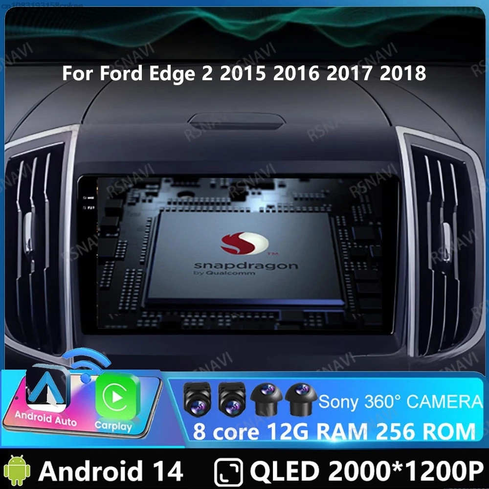 Автомобильный радиоприемник Andoird 14 Ford Edge 2 2015 2016 2017 2018 4G LTE АВТО DVD 2DIN Навигация