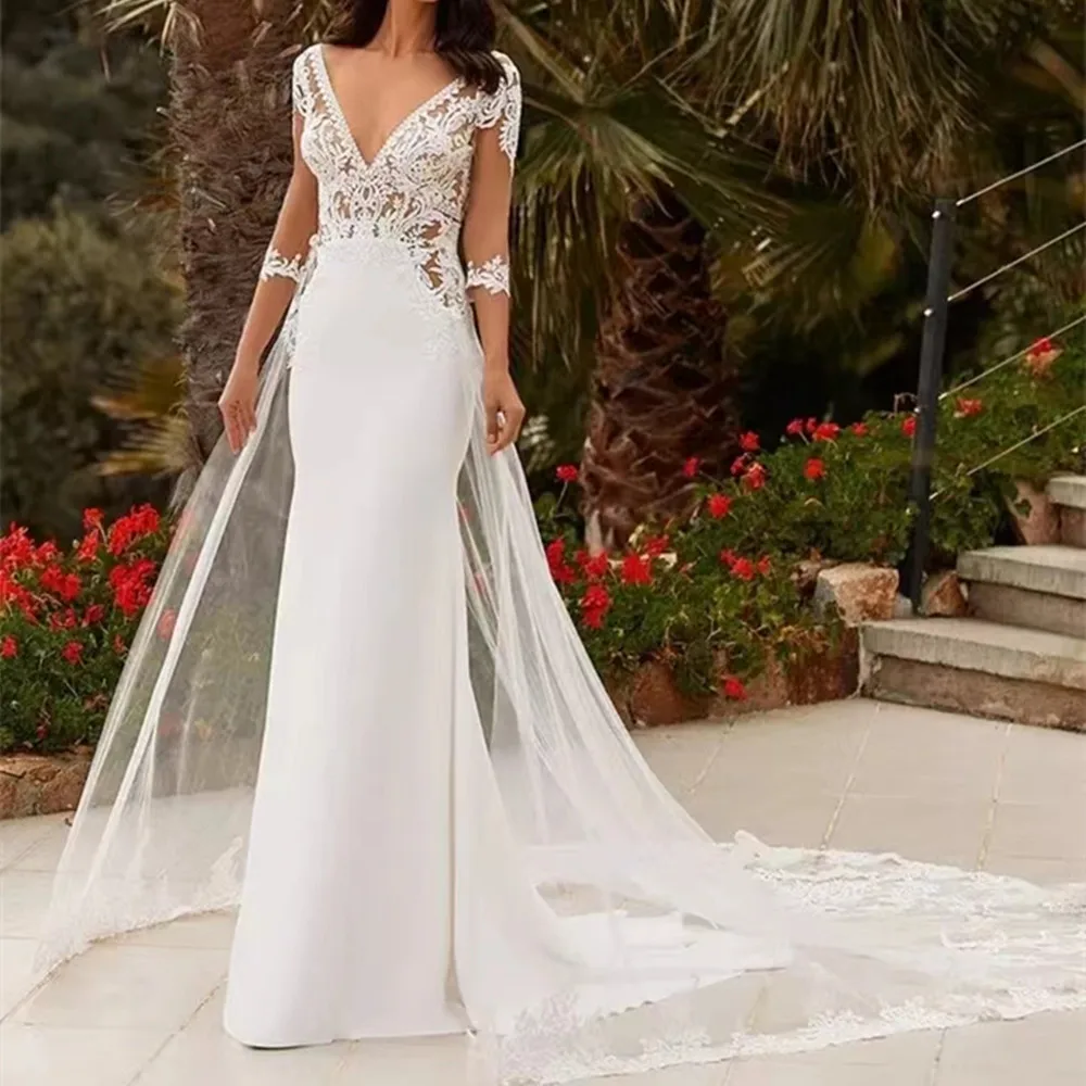 Bohemian Mermaid Wedding Dresses Detachable Train Half Sleeve Lace Appliques Charming For Women Backless Robe De Marie Civil
Bohemian Mermaid Wedding Dresses Detachable Train Half Sleeve Lace Appliques Charming For Women Backless Robe De Marie Civil