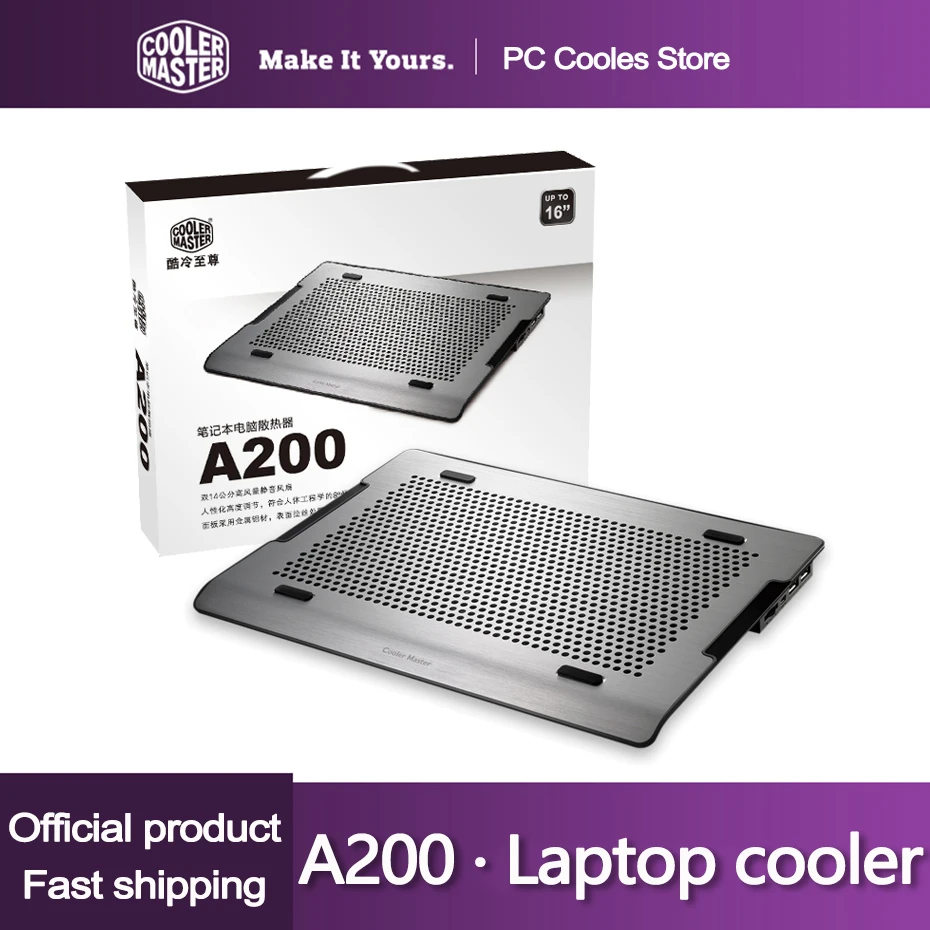 

Cooler Master R9-NBC-A2HS-GP A200 Ultra-Slim Laptop Cooler Pad Dual 140mm Silent Fans Notebook Cooler Base For Laptop 9-15.4''