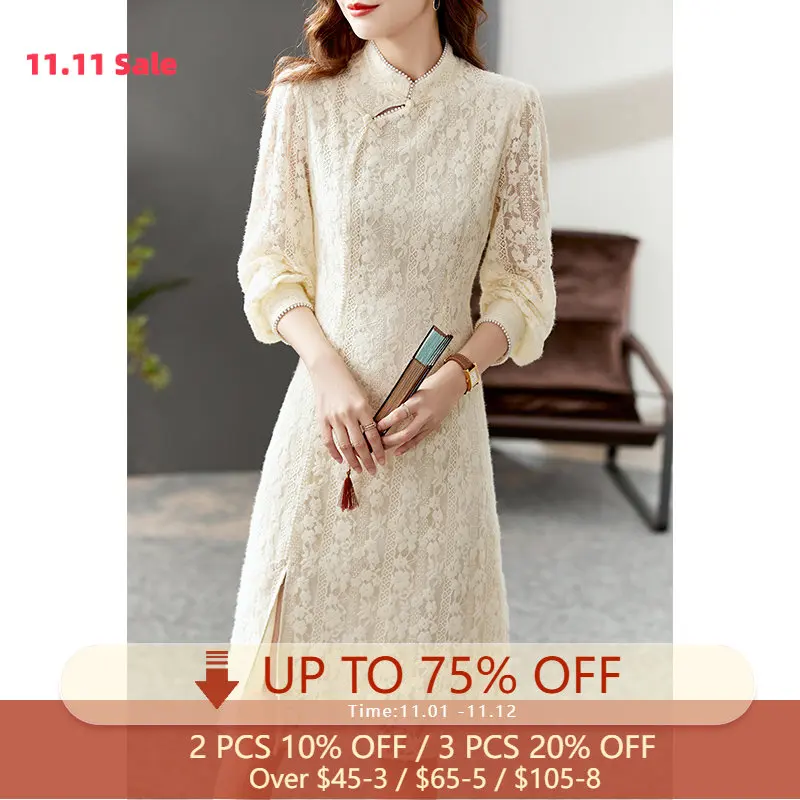 Vimly Improved Cheongsam Lace Dresses for Women 2022 New Autumn Hollow Out Design Puff Sleeve Solid Petite Midi Dress V5899
Vimly Improved Cheongsam Lace Dresses for Women 2022 New Autumn Hollow Out Design Puff Sleeve Solid Petite Midi Dress V5899