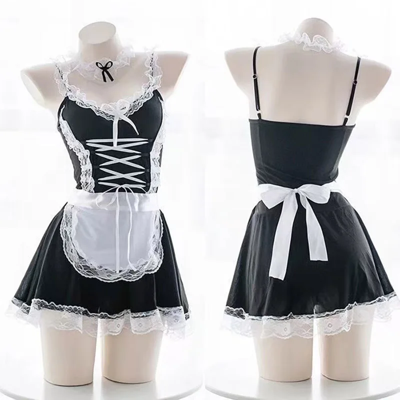 

Women's Sexy French Maid Costume Anime Cosplay Black and White Lolita Lingerie Outfits Roleplay Dress Uniform Naughty Lace Apron