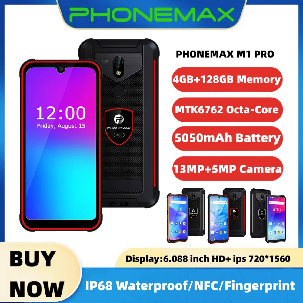 PHONEMAX M1 PRO 4GB+128GB LTE 4G Rugged IP68 Waterproof Octa-Core Smartphone Android 10.0 PTT 13MP+8MP EU Mobile Cell Phone GPS
PHONEMAX M1 PRO 4GB+128GB LTE 4G Rugged IP68 Waterproof Octa-Core Smartphone Android 10.0 PTT 13MP+8MP EU Mobile Cell Phone GPS
