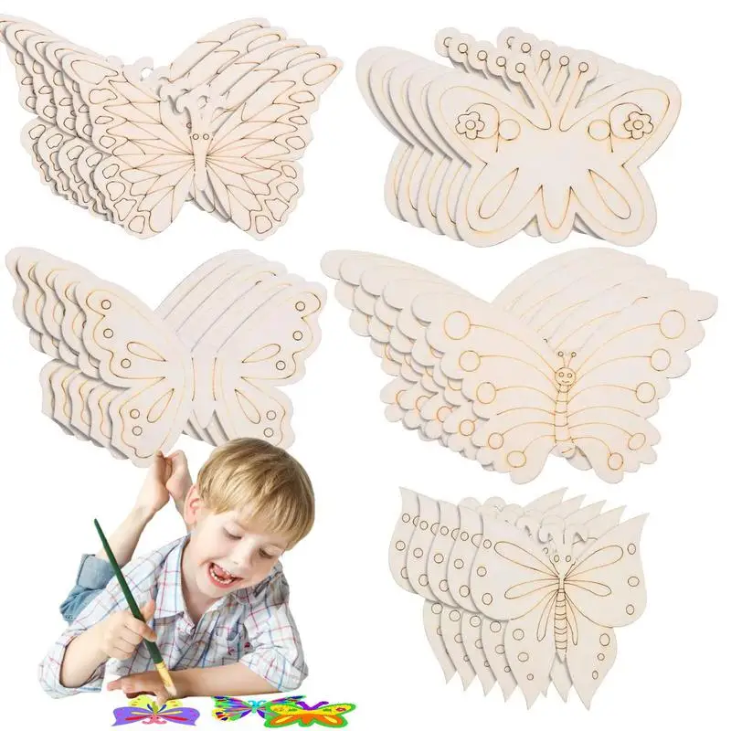 

Wood Cutouts For Crafts 25PCS Butterfly Shaped Blank Slices Cutouts Unfinished Craft Cutout For Kids Painting DIY Craft Tags