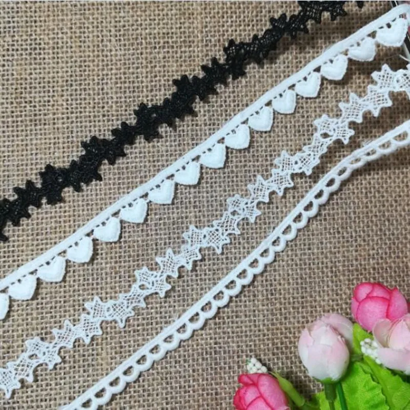 

1Yards Embroidery White Lace Trim Star Ribbon Cotton Black Lace Fabric Love Lace Applique Sewing Trimmings dentelle ruban LP11