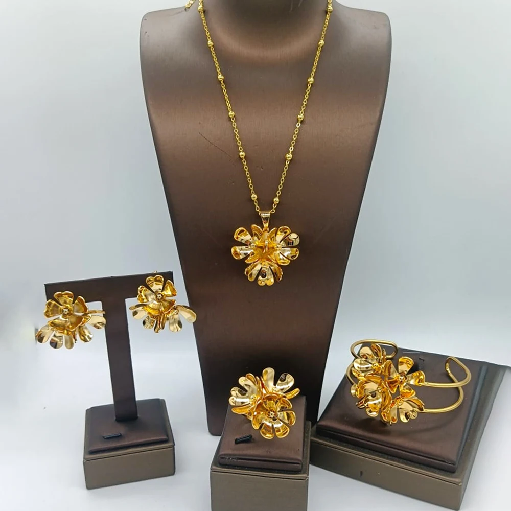 Gold Color Flower Jewelry Set for Women Weddings Bridal Earrings and Necklace with Bracelet Ring Bohemia Party Jewellery Gifts
Gold Color Flower Jewelry Set for Women Weddings Bridal Earrings and Necklace with Bracelet Ring Bohemia Party Jewellery Gifts