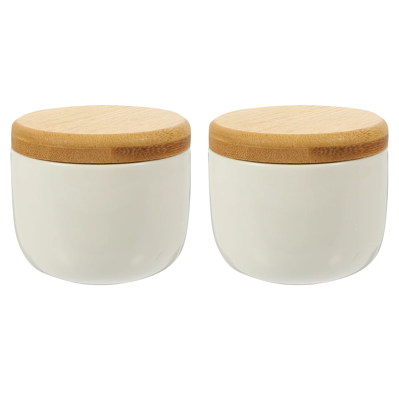 

2 Pcs Bamboo Lid Ceramic Jar Food Containers Tea Storage Canister Set Ceramics Portable Spice Sealed Grains Travel