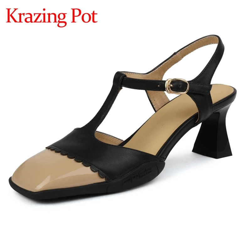 

Мюли Krazing Pot на среднем каблуке женские, однотонные туфли из натуральной кожи, квадратный носок, без задника, простой стиль, большой размер 43, ...