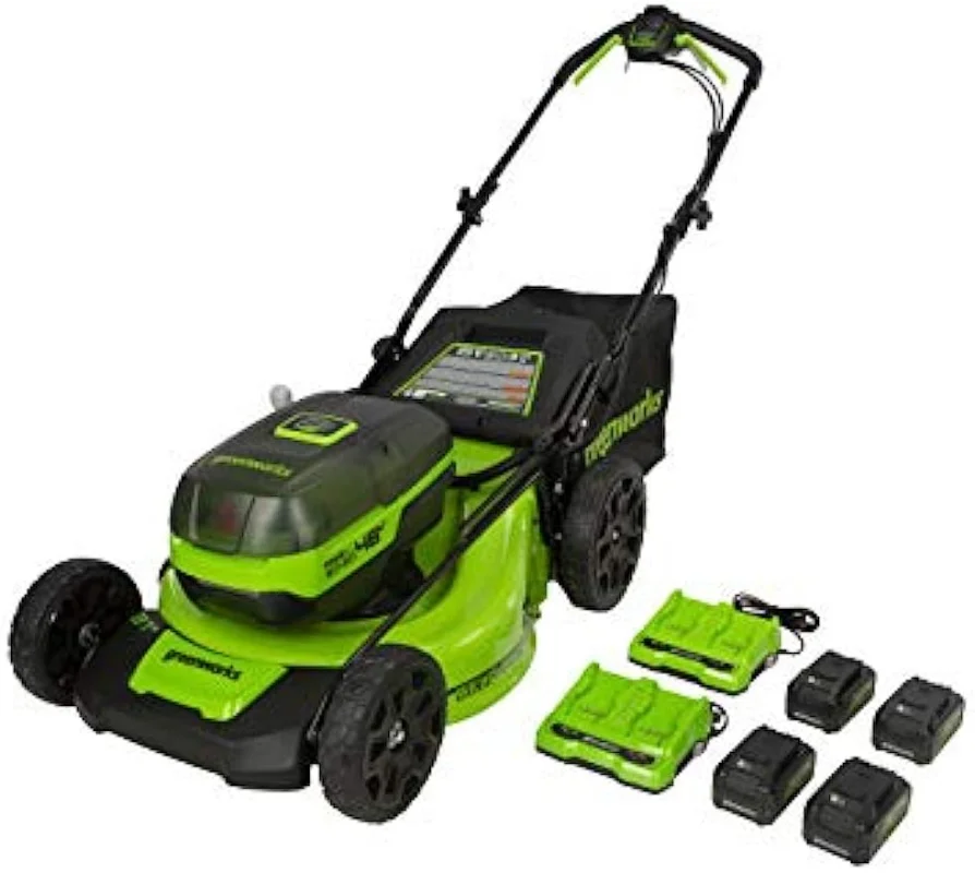Greenworks 2 x 24V (48V) 21"Brushless Cordless Self-Propelled Lawn Mower,(4)4.0Ah USB Batteries and (2) Dual Port Rapid Chargers
Greenworks 2 x 24V (48V) 21"Brushless Cordless Self-Propelled Lawn Mower,(4)4.0Ah USB Batteries and (2) Dual Port Rapid Chargers