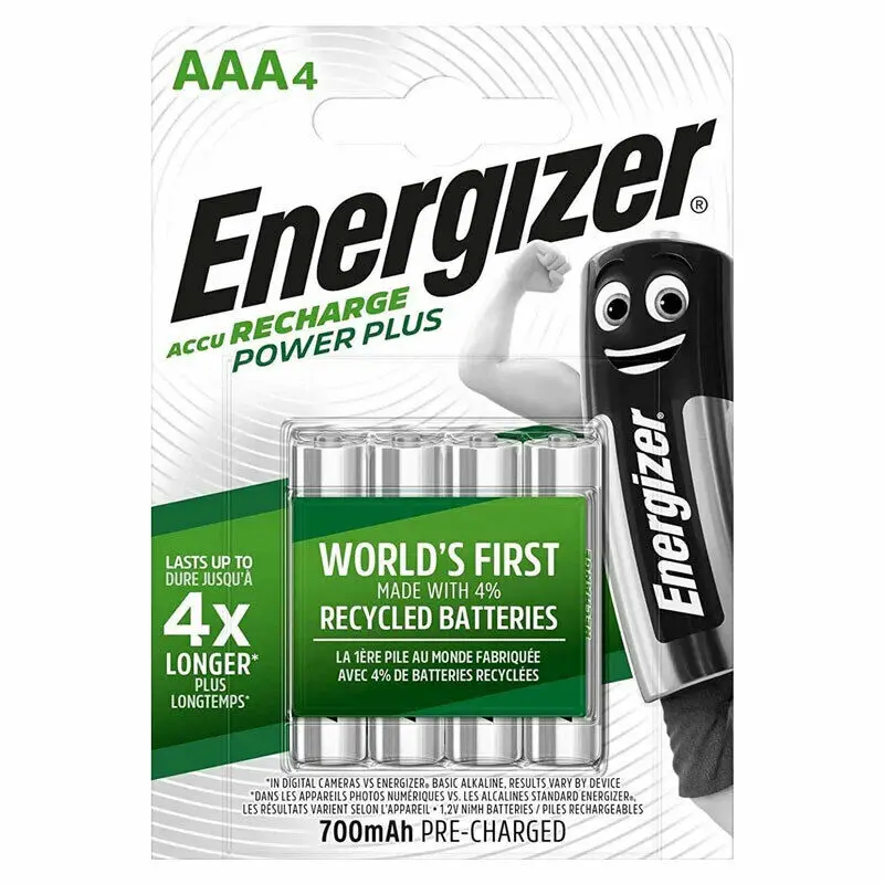 NEW 4 x Energizer Power Plus AAA 700mAh batteries Rechargeable Ni-Mh 1.2V Accu HR03
NEW 4 x Energizer Power Plus AAA 700mAh batteries Rechargeable Ni-Mh 1.2V Accu HR03