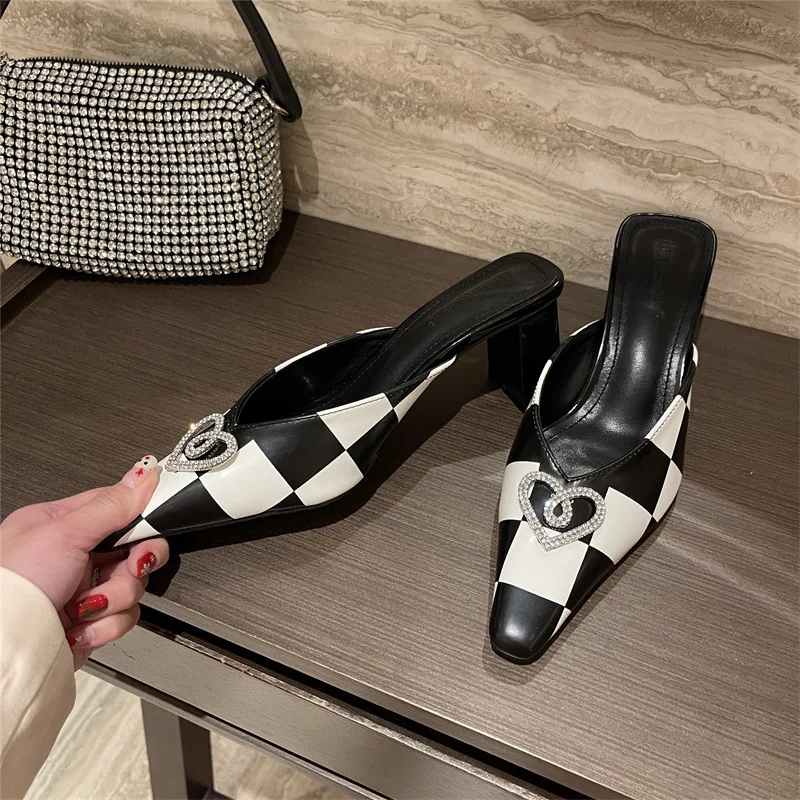 

Woman Shoes Slippers Sandals Woman Summer 2022 Pointed Toe PU High Heels French Style Office Lady Claquette Femme Zapatos Mujer