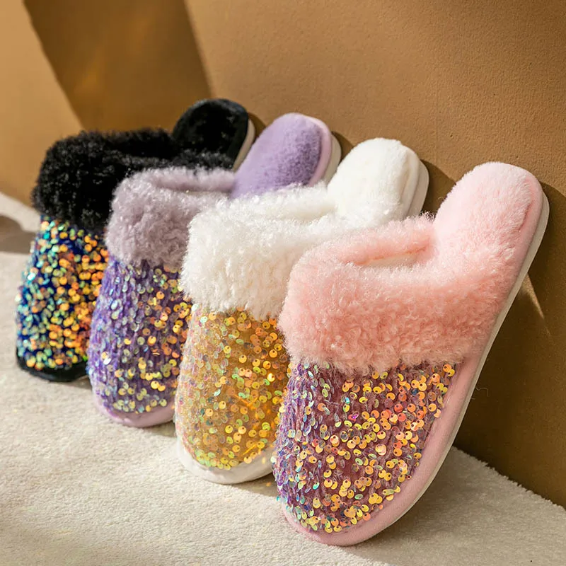 Glitter Slippers Woman Home Cotton Shoes for Women Indoor Warm Plush Footwear Non-Slip Bling Slippers Winter Slippers Zapatillas
Glitter Slippers Woman Home Cotton Shoes for Women Indoor Warm Plush Footwear Non-Slip Bling Slippers Winter Slippers Zapatillas