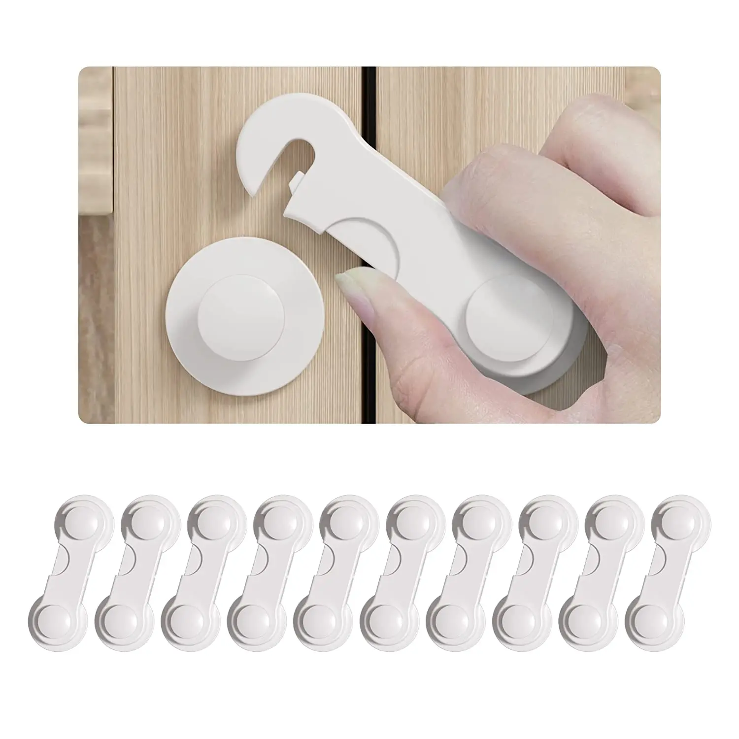 

Baby Locks for Cabinets and Drawers-Child Safety Locks 10 Pack-Baby Proofing Adhesive Latches for Toilet Fridge Oven