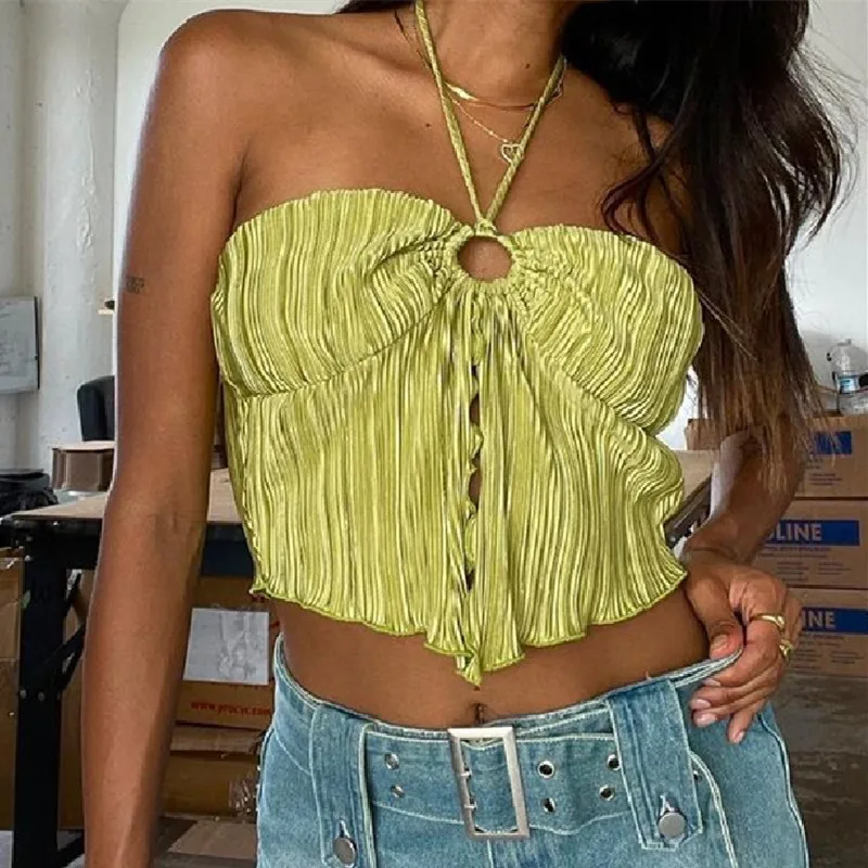 Женские укороченные топы Camisole Halter без рукавов майка Топы с открытой спиной без застежек шикарные плиссированные тонкие горячие топы для же...
Женские укороченные топы Camisole Halter без рукавов майка Топы с открытой спиной без застежек шикарные плиссированные тонкие горячие топы для же...