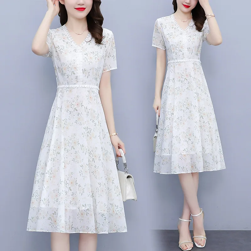 Fashion Chiffon White Dress Women Floral Slim Waist V-neck Mid-length Chiffon Dresses for Women 2022 Summer Plus Size 4XL New
Fashion Chiffon White Dress Women Floral Slim Waist V-neck Mid-length Chiffon Dresses for Women 2022 Summer Plus Size 4XL New