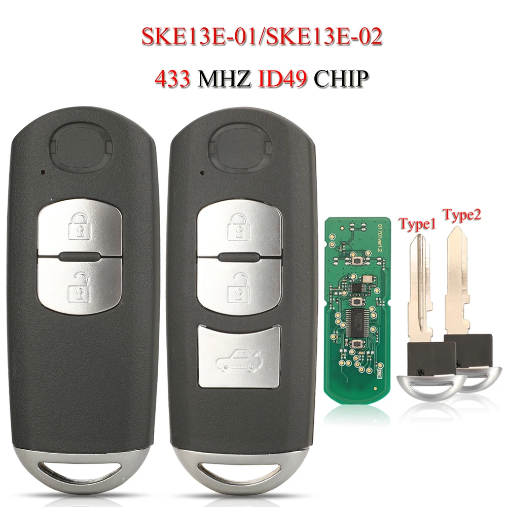 jingyuqin SKE13E-01 SKE13E-02 Remote Smart Car Key For Mazda CX-3 CX-5 Axela Atenza 433Mhz ID49 Chip 2/3Buttons Remote Control
jingyuqin SKE13E-01 SKE13E-02 Remote Smart Car Key For Mazda CX-3 CX-5 Axela Atenza 433Mhz ID49 Chip 2/3Buttons Remote Control