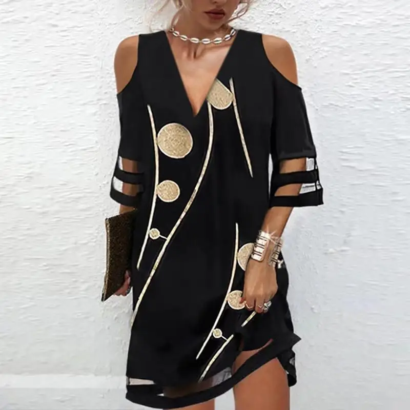 Summer Casual Dress V-neck Fashion Mesh Half Sleeve Mini Print Dress Femme Black Dresses
Summer Casual Dress V-neck Fashion Mesh Half Sleeve Mini Print Dress Femme Black Dresses