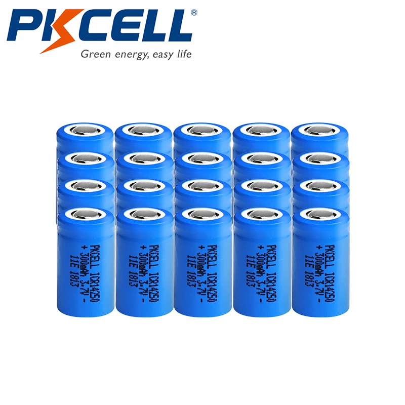 

20 шт. Pkcell 1/2AA 3,7 В 300 мАч ICR14250 литиевая батарея с плоским верхом перезаряжаемые литий-ионные батареи для фар Vape