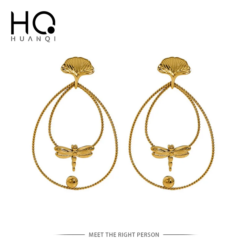 HUANQI 2023 New Fashion Titanium Steel Gold Color Ginkgo Leaf Metal Dragonfly Earrings for Women Party Designer Jewelry Gifts
HUANQI 2023 New Fashion Titanium Steel Gold Color Ginkgo Leaf Metal Dragonfly Earrings for Women Party Designer Jewelry Gifts