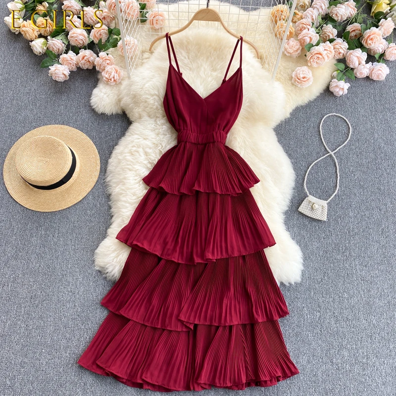 E GIRLS Summer Women Draped Ruffle Spaghetti Strap Dress Sexy Beach Vestidos Female Elegant High Waist Slim Midi Robe New
E GIRLS Summer Women Draped Ruffle Spaghetti Strap Dress Sexy Beach Vestidos Female Elegant High Waist Slim Midi Robe New