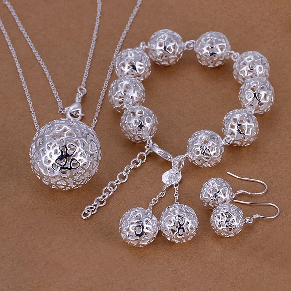 wedding Women jewelry exquisite hollow ball pendant necklace bracelets Earrings set fashion silver color jewelry Set
wedding Women jewelry exquisite hollow ball pendant necklace bracelets Earrings set fashion silver color jewelry Set