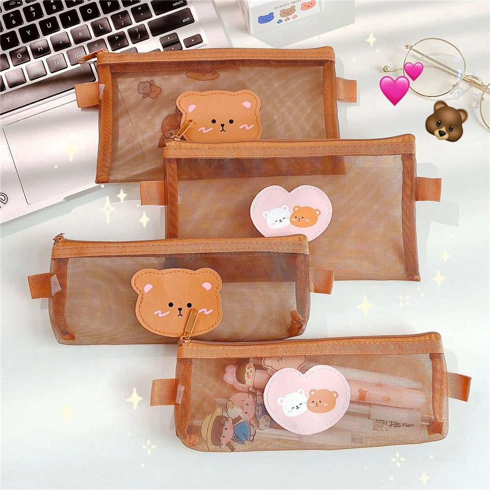 1pc Cute Brown Mesh Pencil Case Ins Kawaii Bear Pouch Travel Portable Toiletry Makeup Storage Bags Storage Pencils Organizer
1pc Cute Brown Mesh Pencil Case Ins Kawaii Bear Pouch Travel Portable Toiletry Makeup Storage Bags Storage Pencils Organizer