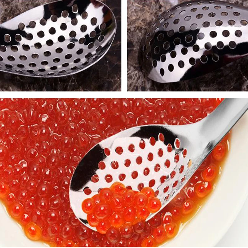 

56 Holes Acrylic Molecular Cuisine Caviar Spoon Useful Kitchen Cooking Gadgets Colander Egg Yolk Caviar Colander Kitchen Spoon