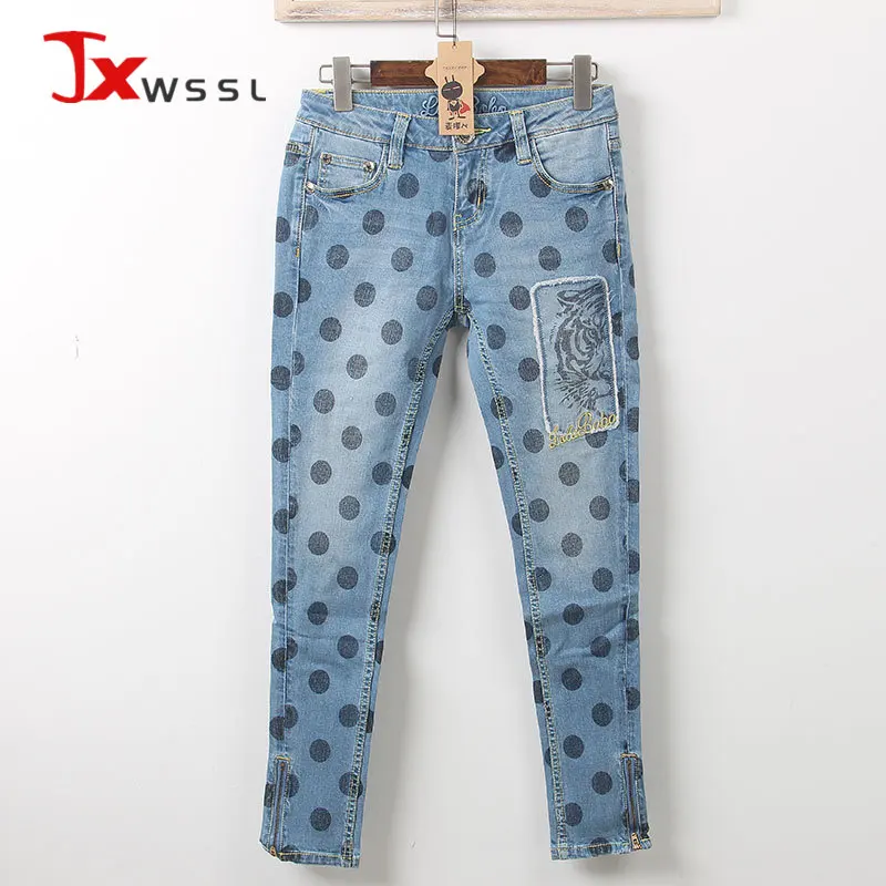 

Женские джинсовые брюки-карандаш, простые узкие пикантные узкие джинсы в горошек, высококачественные уличные модные женские брюки