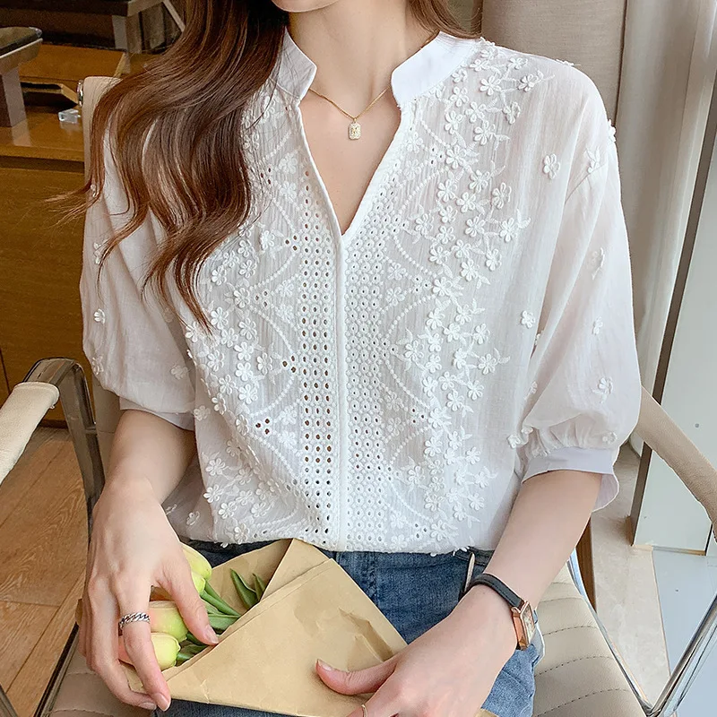 Fashion Blouse For Women Shirts 2023 Summer V-Neck Lace White Femme Women Shirts Blouse Shirt Tops Femme Blusas Mujer Blouses
Fashion Blouse For Women Shirts 2023 Summer V-Neck Lace White Femme Women Shirts Blouse Shirt Tops Femme Blusas Mujer Blouses