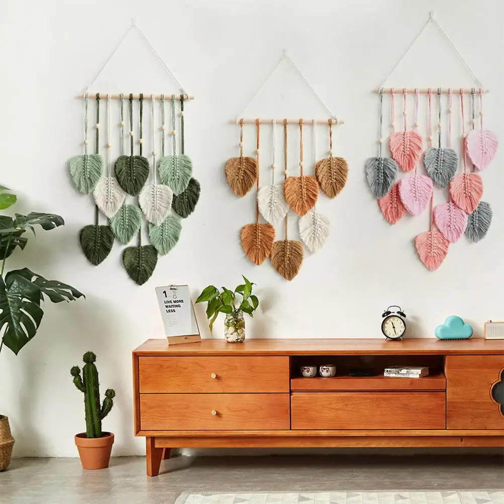 Cotton Rope Wall Decor Boho Macrame Leaf Tapestry Handmade Wall Decor with Faux Feathers for Home Nursery Room Durable Wall Art
Cotton Rope Wall Decor Boho Macrame Leaf Tapestry Handmade Wall Decor with Faux Feathers for Home Nursery Room Durable Wall Art