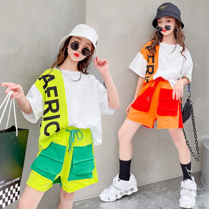 Summer Teen Girls T-Shirt+Cargo Shorts Fashion Patchwork Hip Hop Performance Suits Children Clothing Sets Teenager 6 8 10 12 14Y
Summer Teen Girls T-Shirt+Cargo Shorts Fashion Patchwork Hip Hop Performance Suits Children Clothing Sets Teenager 6 8 10 12 14Y