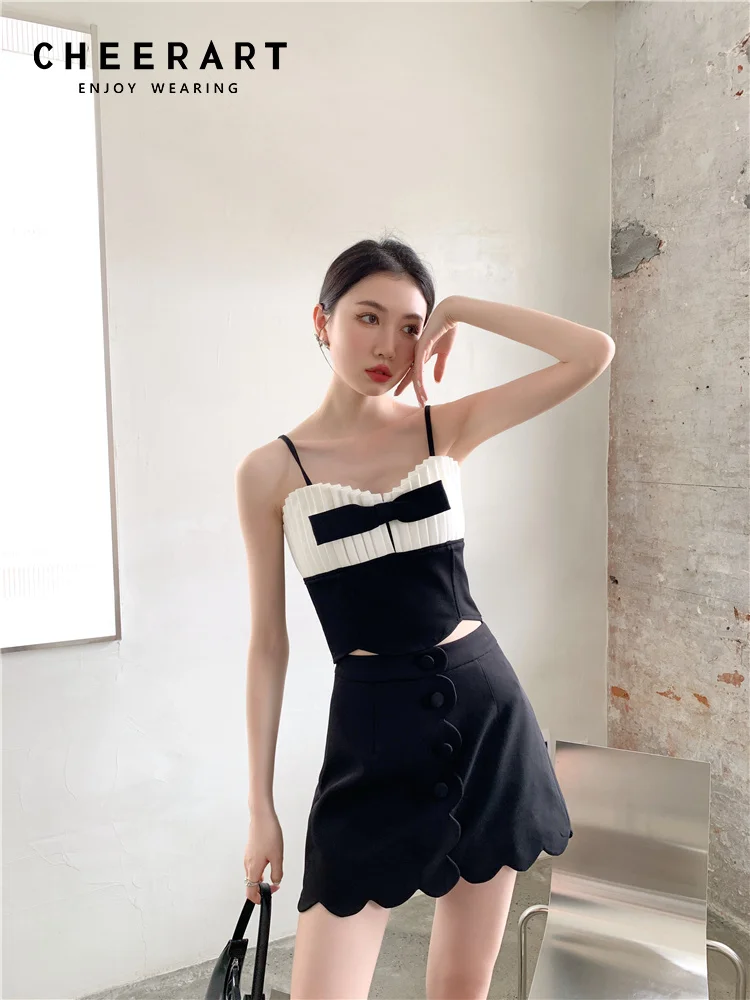 CHEERART Seashell Crop Top Women Summer 2022 Designer Black Patchwork Bow Cami Top Korean Fashion Spaghetti Strap Top Clothing
CHEERART Seashell Crop Top Women Summer 2022 Designer Black Patchwork Bow Cami Top Korean Fashion Spaghetti Strap Top Clothing