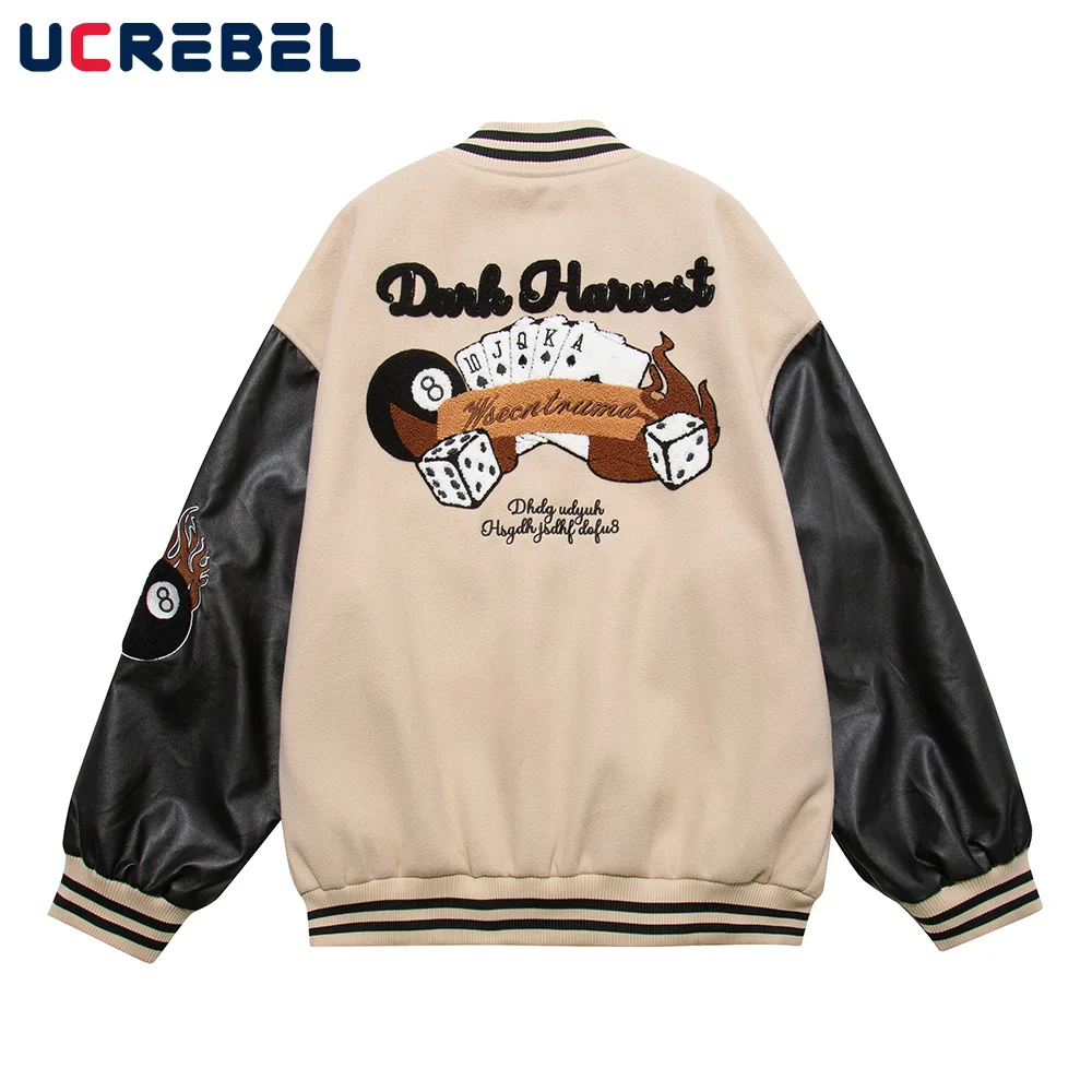 Playing Cards Embroidery V-neck Baseball Jacket Mens Letter High Street Sleeve Pu Washed Leather Autumn Winter Loose Outerwear
Playing Cards Embroidery V-neck Baseball Jacket Mens Letter High Street Sleeve Pu Washed Leather Autumn Winter Loose Outerwear