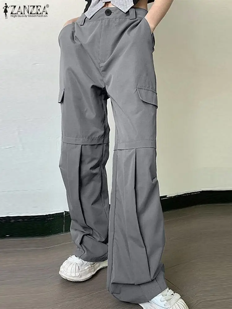 

Брюки-карго ZANZEA женские длинные, модные шикарные штаны с широкими штанинами в Корейском стиле, повседневные свободные плиссированные брюки...