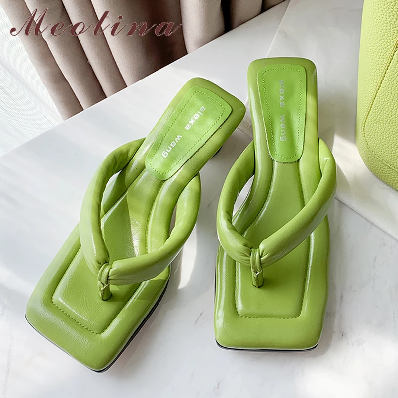 Meotina Shoes Women Genuine Leather Sandals Thick Heel Square Slippers Mid Heels Flip Flop Ladies Footwear Summer Green Purple
Meotina Shoes Women Genuine Leather Sandals Thick Heel Square Slippers Mid Heels Flip Flop Ladies Footwear Summer Green Purple