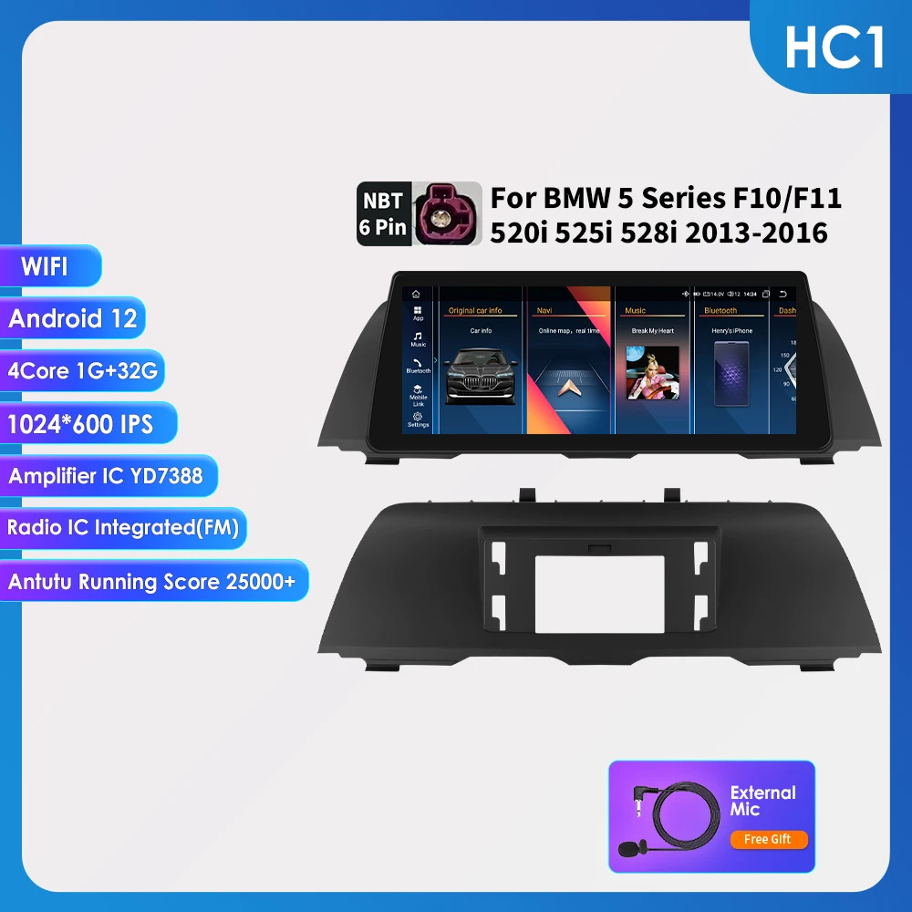 Hizpo 10,33 "Wireless Carplay Auto Android 13, автомобильный мультимедийный экран для BMW 5 серии F10 F11 F12 CIC NBT GPS WIFI 4G BT
Hizpo 10,33 "Wireless Carplay Auto Android 13, автомобильный мультимедийный экран для BMW 5 серии F10 F11 F12 CIC NBT GPS WIFI 4G BT