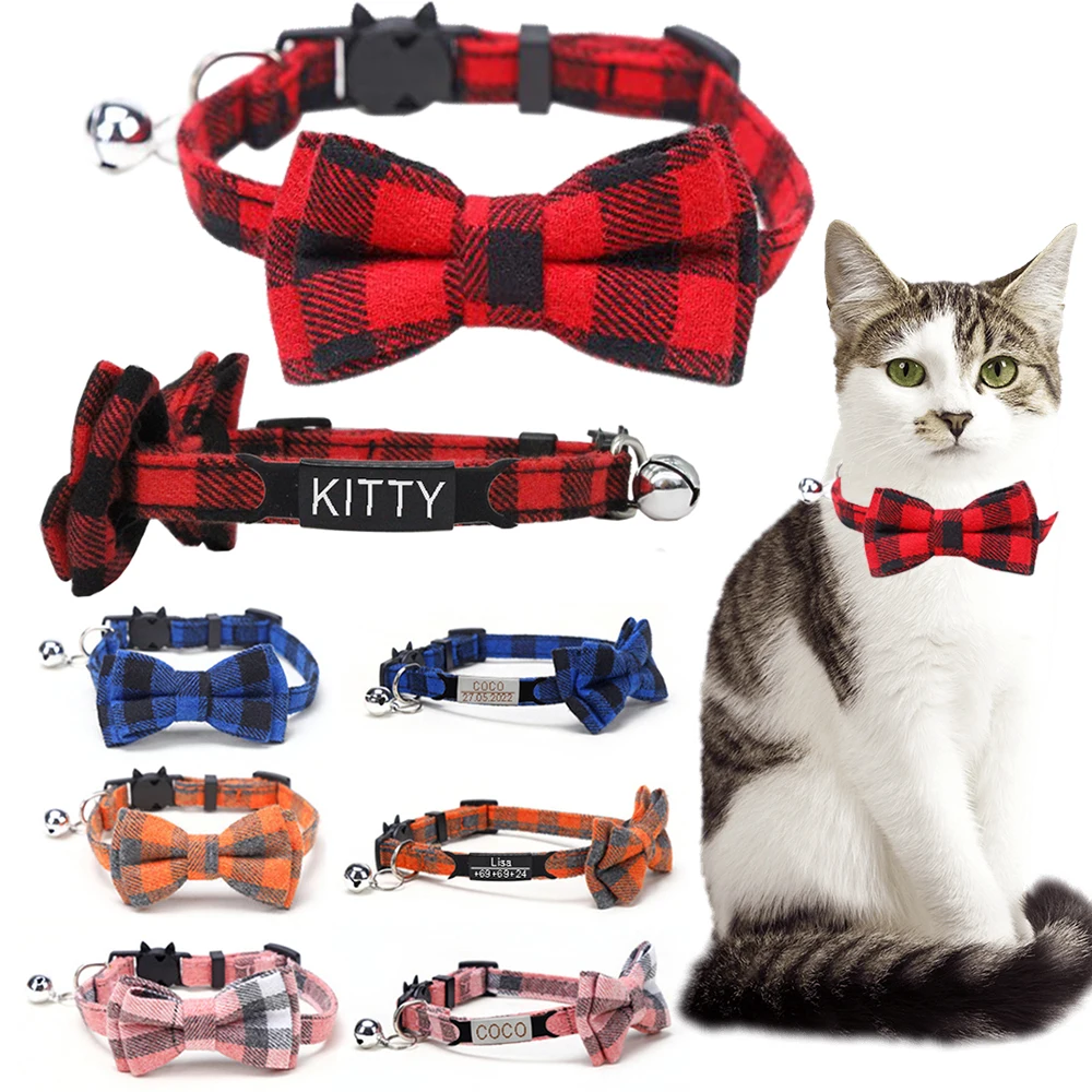 Personalized Cat Collar Name ID Bowknot Safety Breakaway Bow Tie Buckle Plaid Chihuahua Necklace Elastic Adjustable Dog Collar
Personalized Cat Collar Name ID Bowknot Safety Breakaway Bow Tie Buckle Plaid Chihuahua Necklace Elastic Adjustable Dog Collar