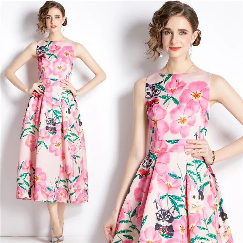 Gaceful Pink Color Flower Printed Big Swing Female Casual Dresses O-neck Sexy Breathable Sleeveless Tunic Bodycon Sweet Vestido
Gaceful Pink Color Flower Printed Big Swing Female Casual Dresses O-neck Sexy Breathable Sleeveless Tunic Bodycon Sweet Vestido