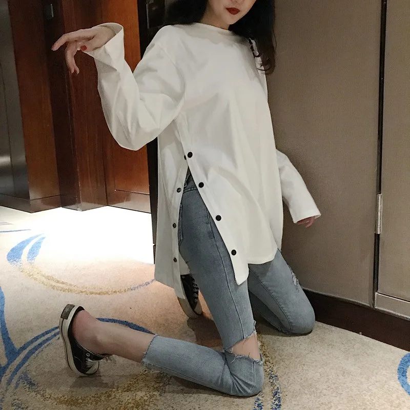 Long Sleeve Wihte T Shirt Women Autumn Kpop Korean Style Clothes Black Tops Loose Slim Split Tshirt Mujer Camisetas Ropa Femme
Long Sleeve Wihte T Shirt Women Autumn Kpop Korean Style Clothes Black Tops Loose Slim Split Tshirt Mujer Camisetas Ropa Femme
