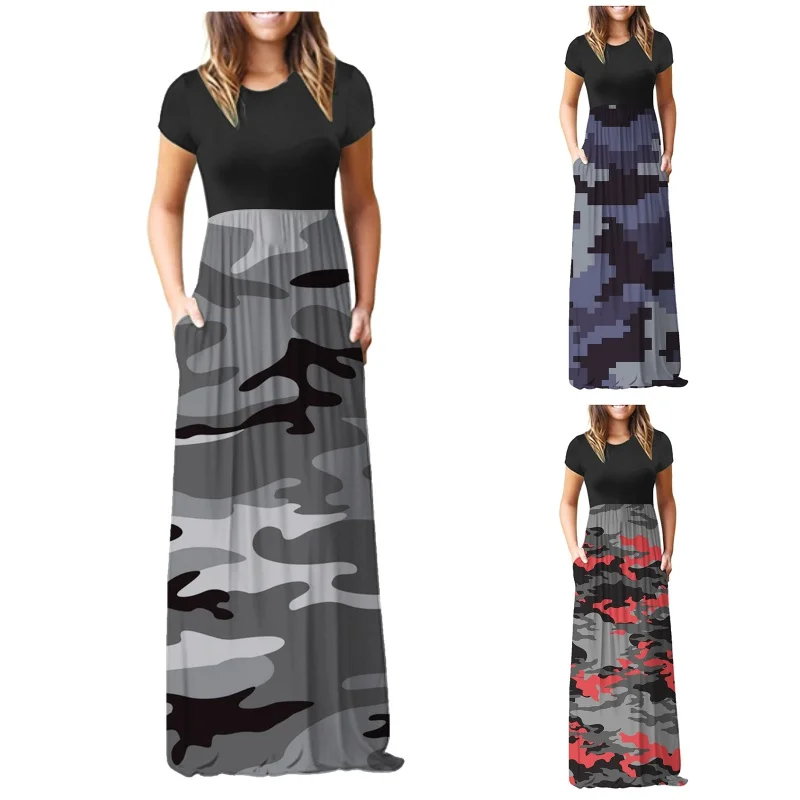 2022Summer New Short Sleeve Camouflage Waist Trimming Casual Pocket Contrast Color Long Dress Printed Dress for Women
2022Summer New Short Sleeve Camouflage Waist Trimming Casual Pocket Contrast Color Long Dress Printed Dress for Women